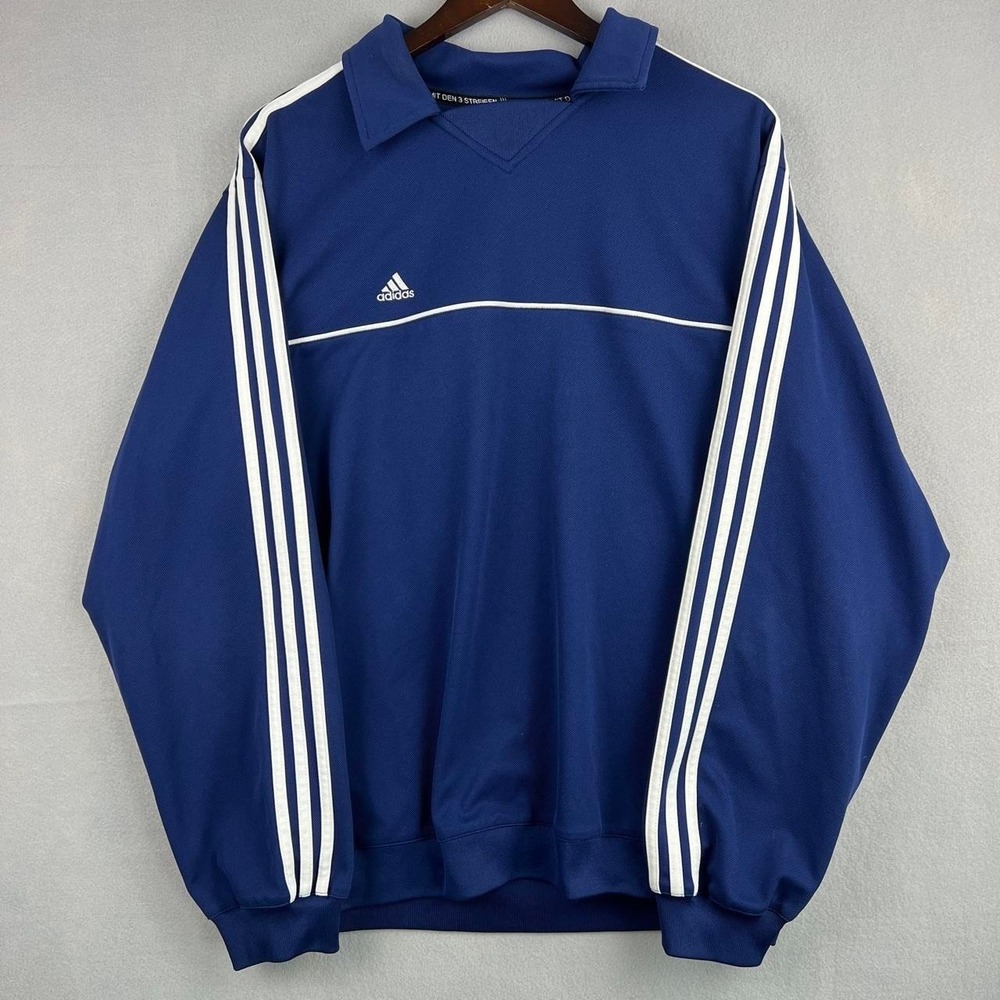 Vintage Adidas Collared Blue Long Sleeve Striped Shirt L